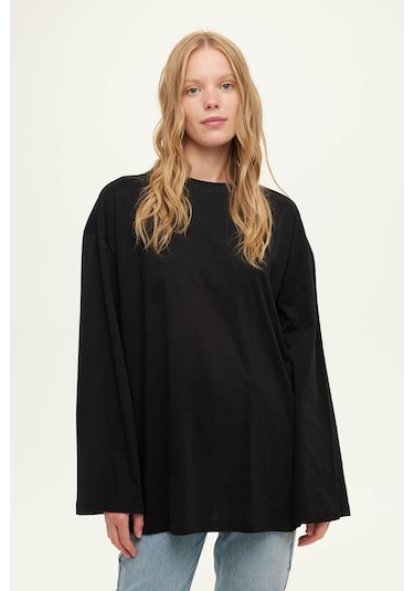 Manuka Geniş Uzun Kollu Oversize Tshirt Siyah