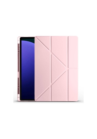 Galaxy Tab S9 Ultra Kılıf Uyumlu Zore Tri Folding Kalem Bölmeli Standlı Kılıf-rose Gold Tablet Kılıfı