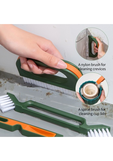 Shineyee Yeşil 4'lü Çok Amaçlı Temizlik Fırçaları Seti: Boşluk Fırçaları 3 Adet + Zemin Fırçası + Depolama Kutusu - Oda Köşeleri, Pencereler, Mermer Aralıkları İçin Derin Temizlik Yeşil