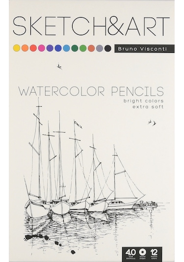 Bruno Visconti "sketch&art" Profesyonel Aquarel Kuru Boya Kalemi. 12 Renk. Metal Kutuda.