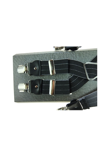 Siyah Ince Çizgili 4 Klipsli Pantolon Askısı