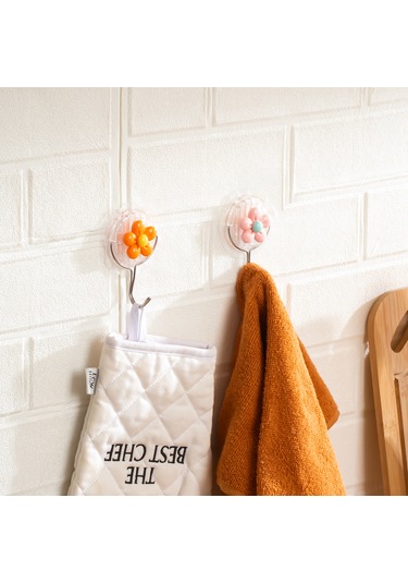 Porsima 084 2 Adet Papatya Desenli Yapışkanlı Banyo Mutfak Askısı Çok Renkli