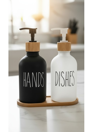 Kapris Dmr-8892 2li Bambu Tabaklı Sıvı Cam Sabunluk Siyah