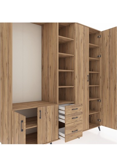 Kronos Dolap 13 Raflı 3 Çekmeceli 4 Kapaklı 220x59x243 Çam-çam/çam Atlas Çam/atlas Çam