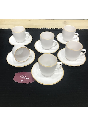 Keramika Türk Kahve Fincan Takımı 12 Parça Mat Beyaz El Dekor
