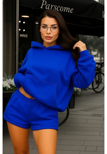 Benroma 3 İplik Penye Unısex Düz Renk Sweatshırt Saks Mavisi