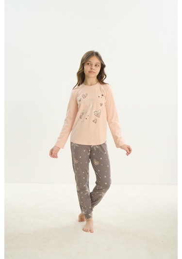 Sevim Kız Çocuk Garson Uzun Kol Açık Somon Pijama Takım C8t2n7o8 001