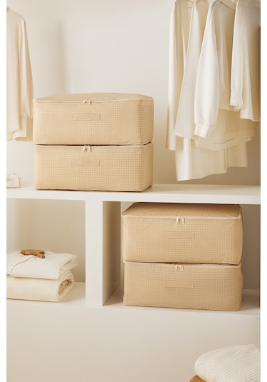 Home Wave 4'lü Orta Boy Bej Pötikare Hurç Set 52 x 28 x 21 cm