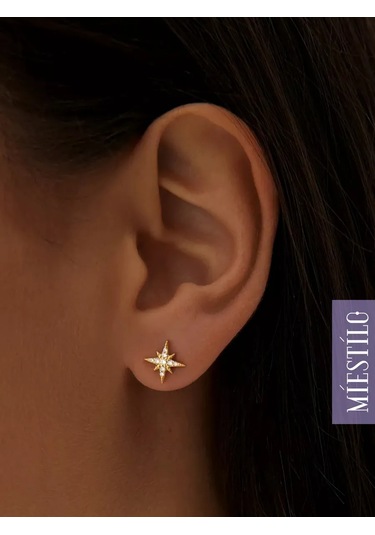 Miestilo 925 Ayar Gümüş Yıldız Altın Kaplamalı Küpe Küpe Taç 21070193 Altın