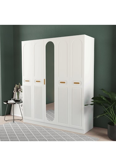Pera 5 Kapaklı Eko Gardırop - Mdf Kapak Beyaz
