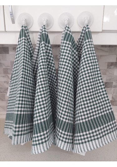 Pamuklu Yeşil Renkli Pöti Kareli 4'lü Kurulama Bezi,peçete