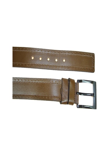 Hakiki Deri Erkek Spor Nakışlı Kot Kemeri 4,5 Cm Taba