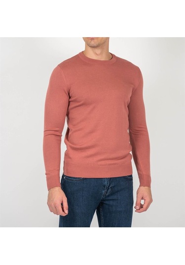 Erkek Bisiklet Yaka Triko Slim Fit Pamuklu Kazak Ncs Jeans 3002-Narçiçeği-Melanj Narçiçeği