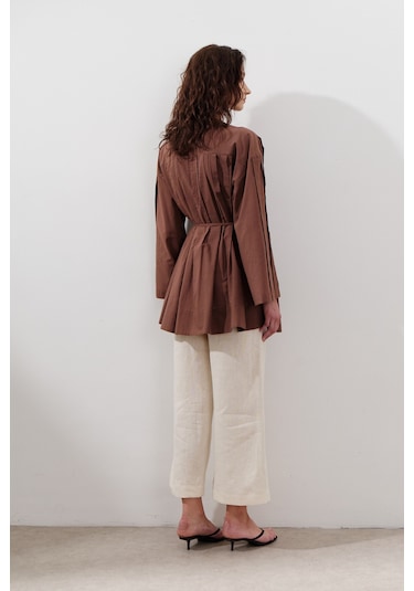 Nervürlü Geniş Kollu Tunik Sıcak Kahve Sıcak Kahve