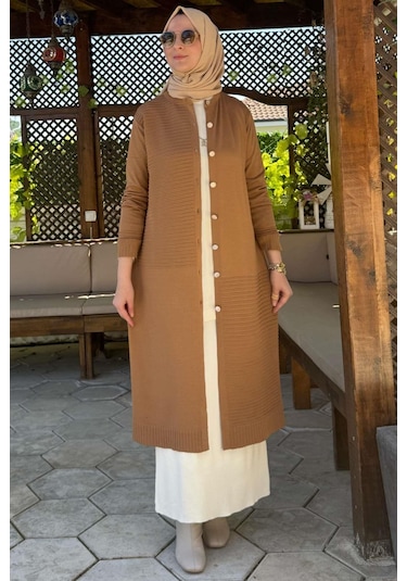 Manolya Camel Triko Hırka Çok Renkli