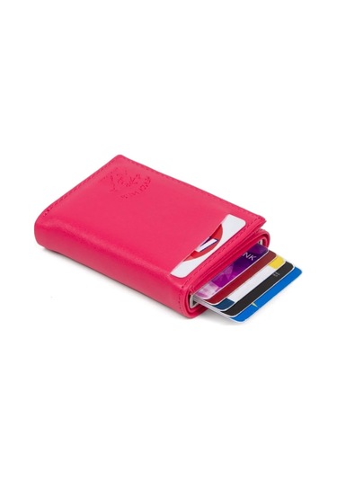 Tuldar Erkek Rfıd Otomatik Çekim Koruyucu Mekanizmalı Kağıt Para Bölmeli Hediyelik Kartlık Cüzdan Tul605 - Pembe