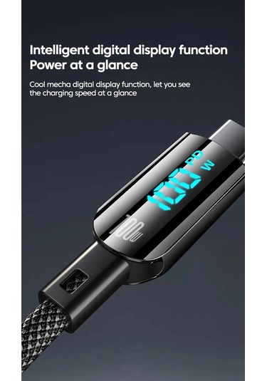100w Usb Tip C Kablo Hızlı Şarj Kablosu Xiaomi Redmi İçin Led Ekran Telefon 60w Type C To C 1.2m