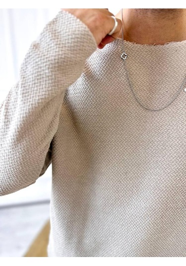 Kazak Oversize Tüylenmez Lazer Kesim Örme Keten Naturel Pamuk Karışımı Sweatshirt Krem