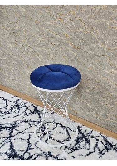 Yuvarlak Beyaz Boyalı Puf Oturak - Bench - Ayak Ucu Oturak - Beya Çok Renki