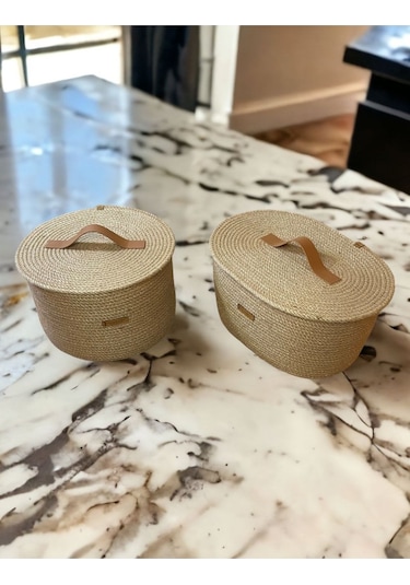 Hasır Sepet, 2'li Kapaklı Dekoratif Sepet, Çok Amaçlı Saklama Kutusu, Hasır Patates Soğan Sepeti