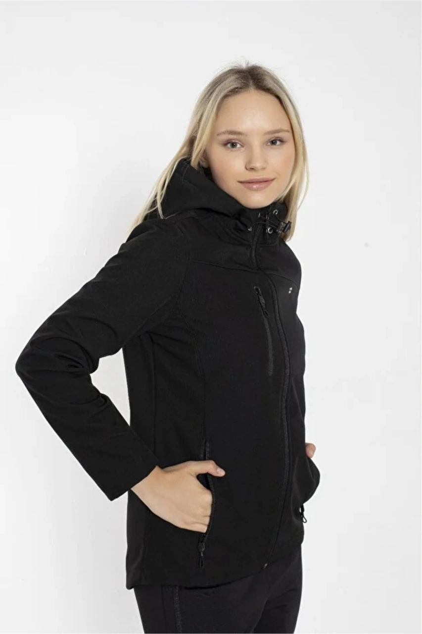Crozwise Kadın İçi Polar Astar Su & Rüzgar Geçirmez Softshell Kışlık Mont Ceket 5037-b 07 Siyah