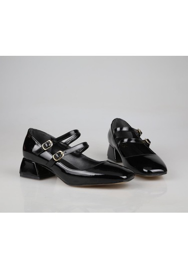 Feles 106-520 Siyah Rugan Kadın Topuklu Ayakkabı Siyah Rugan