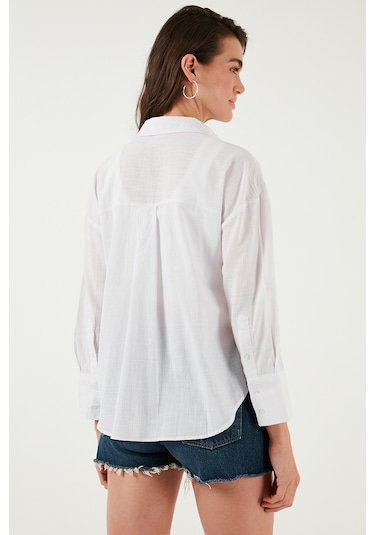 Lela Pamuklu Regular Fit Uzun Kollu Düz Bayan Gömlek Cf25S168305 Beyaz