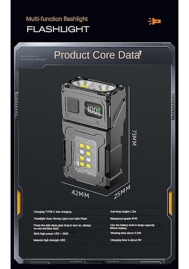 Dc08 Şarj Edilebilir Led Çalışma Lambası, 800 Lm, 90 Döndürülebilir, Manyetik Taban, Ipx5 Su Geçirmez, Taşınabilir Çok Fonksiyonlu Lamba