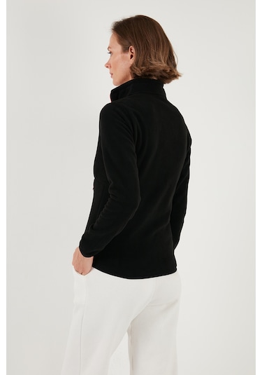 Lela Slim Fit Anti-Pilling Tüylenme Yapmayan Fermuarlı  Polar Bayan Hırka 5907012 Siyah