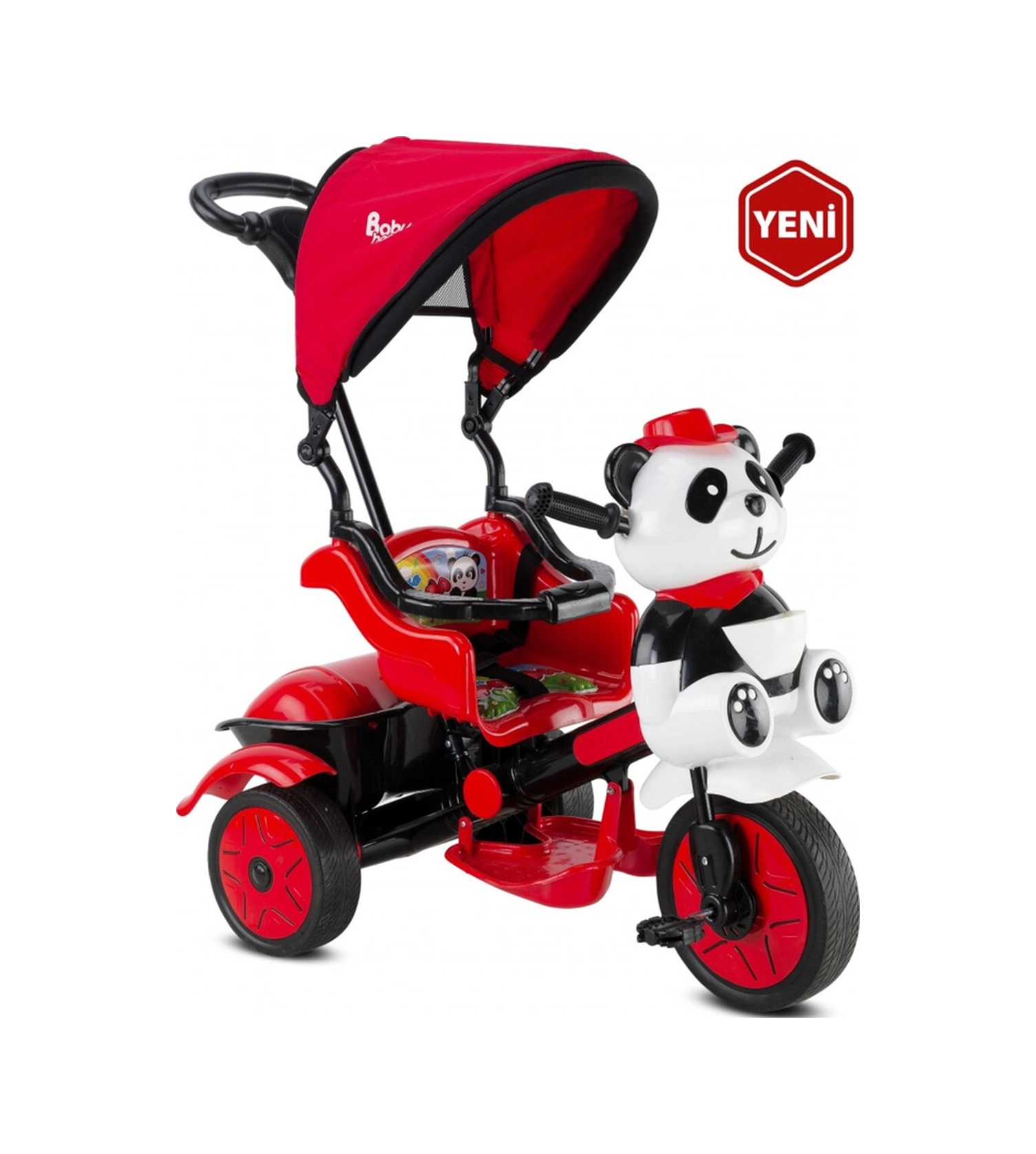 127 Panda Üçteker 1-2-3-4 Yaş Arası Kontrollü Bebek Bisikleti - Kırmızı-siyah