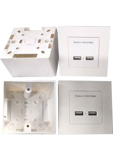 Usb Priz Duvar Tipi Kasalı Usb Priz Sıva Üstü 5v 2a Çift Usb'li Priz