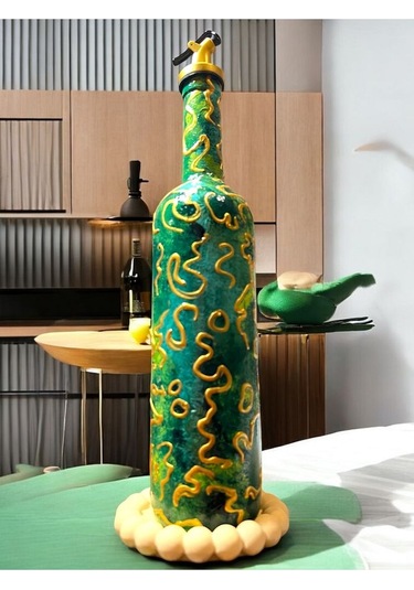 El Yapımı Altın Varaklı Yağdanlık Tasarım Sunum Standı İle Şık Mutfaklar Ve Sofralar Yeşil