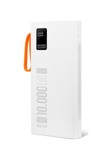 Powerway QC10 10.000 mAh PD 22.5 W Kablolu Hızlı Şarj Powerbank Beyaz