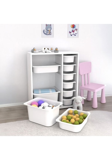 Pratico 10 Sepetli Çok Amaçlı Oyuncak Dolabı - Beyaz - 83x30x45,5 Cm Beyaz