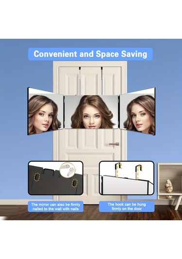 Xuweiwei Üç Taraflı Aynalı Aksesuarlı Işıksız 360 Derece Dönebilir Ayarlanabilir Saç Kesim Aynası Anti Fog Hd Cam Duvara Monte Plastik Çerçeve Ahşap