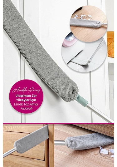 Anadolu Saray Pratik Mikrofiber Başlıklı Girintili Yüzey Dip Köşe Raf Temizleme Sihirli Toz Alma Fırçası