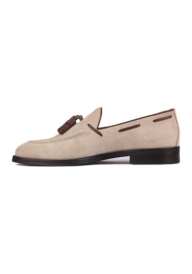 Shoetyle - Bej Süet Deri Püsküllü Erkek Klasik Ayakkabı 250-7951-842-bej