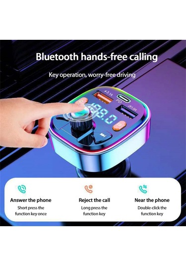 Q5 3.1a Usb + Pd Bluetooth Araç Şarj Cihazı Araba Fm Verici Renkli Aydınlatma