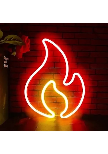 Duvara Asmalı Neon Alev Işık Çok Renkli