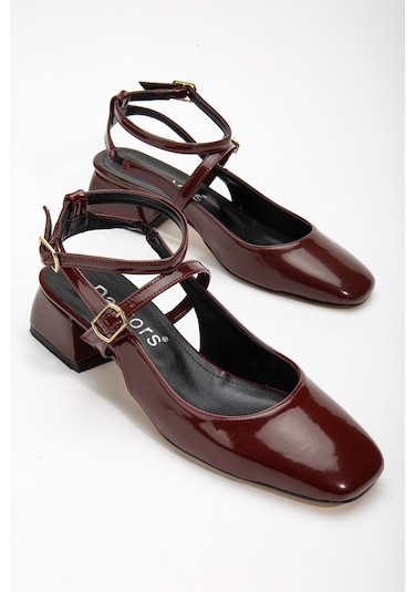 Daxtors D0351 Kadın Arkası Açık Kare Burunlu Baretli Düşük Klasik Topuklu Ayakkabı