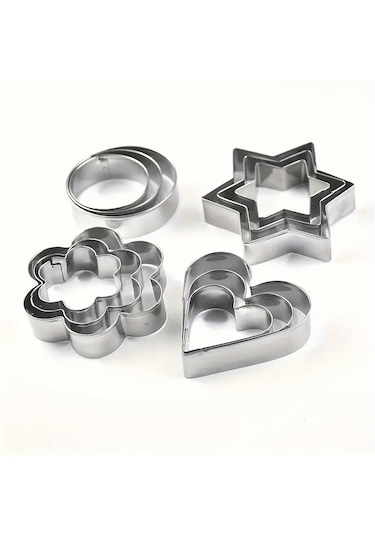12 Parça Metal Kurabiye Kalıbı Gümüş Gri