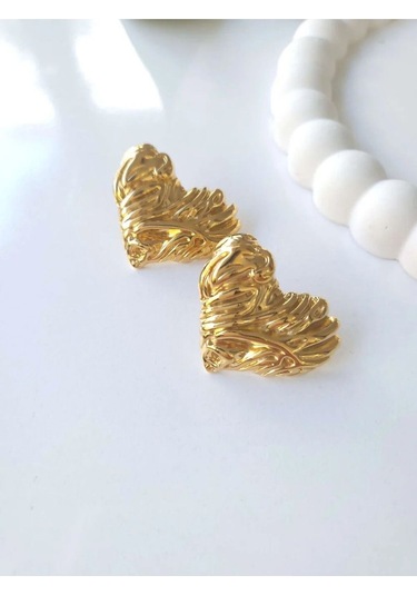 Çelik Gold Fashion Kalp Kadın Küpe Sevgililer Günü Hediyesi Altın