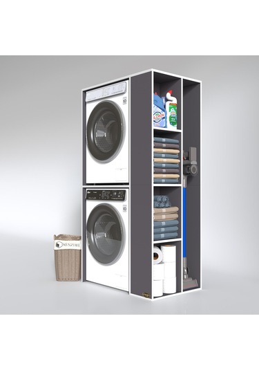 Kenzlife Çamaşır-Kurutma Makinesi Dolabı Demyan Gri 180*090*60 Banyo Kapaksız Arkalıksız Çok Renkli