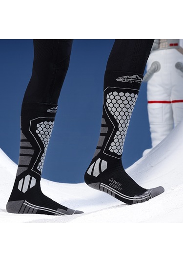 Butu Golovejoy Dwz04 1 Çift Spor Kompresyon Çorapları Kış Sıcak Yüksek Tüp Kayak Baldır Çorapları Siyah+gri Siyah - Gri