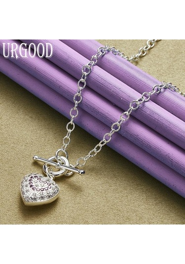 925 Ayar Gümüş Kalp Şeklinde Aaa Zirkon Kolye Kolye Kadın Düğün Parti Moda Takı İçin