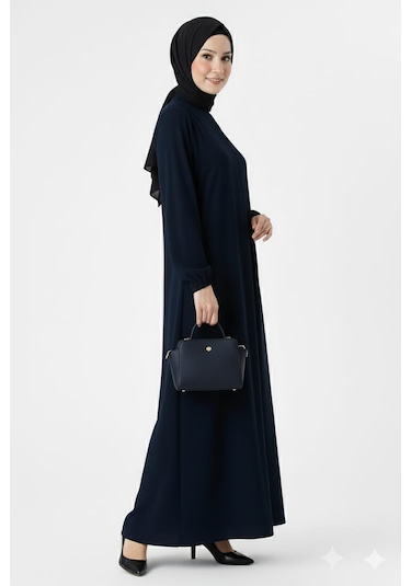 Medine İpeği Mevlana Kesim Cepli Kuşaklı Bol Ferace 4000-lacivert Lacivert