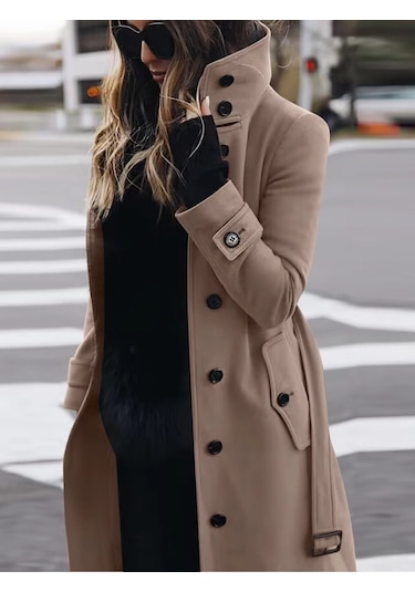 Kadın Sonbahar Ve Kış Büyük Beden Paltoları Kahverengi