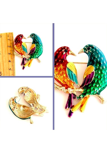 Omeniv Vintage Stil Tropicana Çift Kuş Broş İğne Kristal Mine