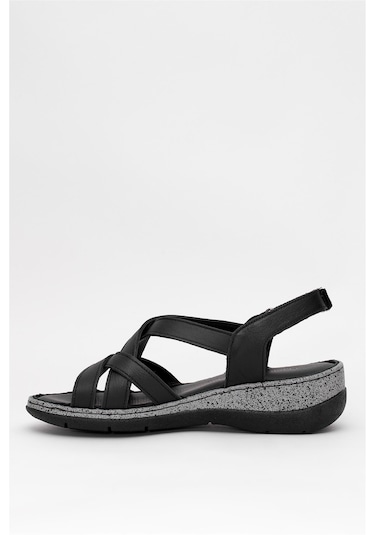 Mammamia D25ys-2865 Kadın Hakiki Deri Düz Sandalet Siyah Siyah