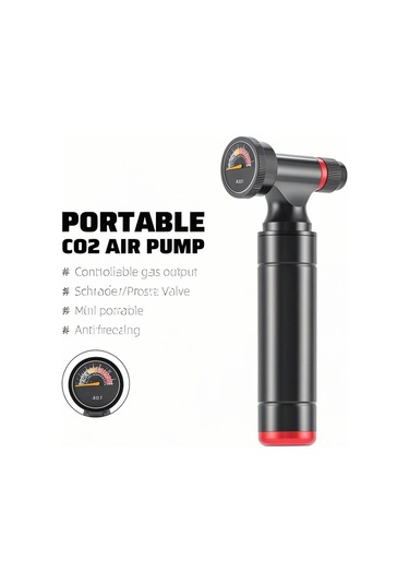 Youmex Bisiklet Co2 Şişirici - Presta/schrader Valfler İçin, Basınç Ölçerli, Hızlı Şişirme, Portatif Alüminyum Siyah, Gaz Silindiri Yok